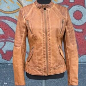 🌟 Vintage Suzy Shier Faux Leather Moto Jacket - Small (S/P) - Cognac Brown 🌟